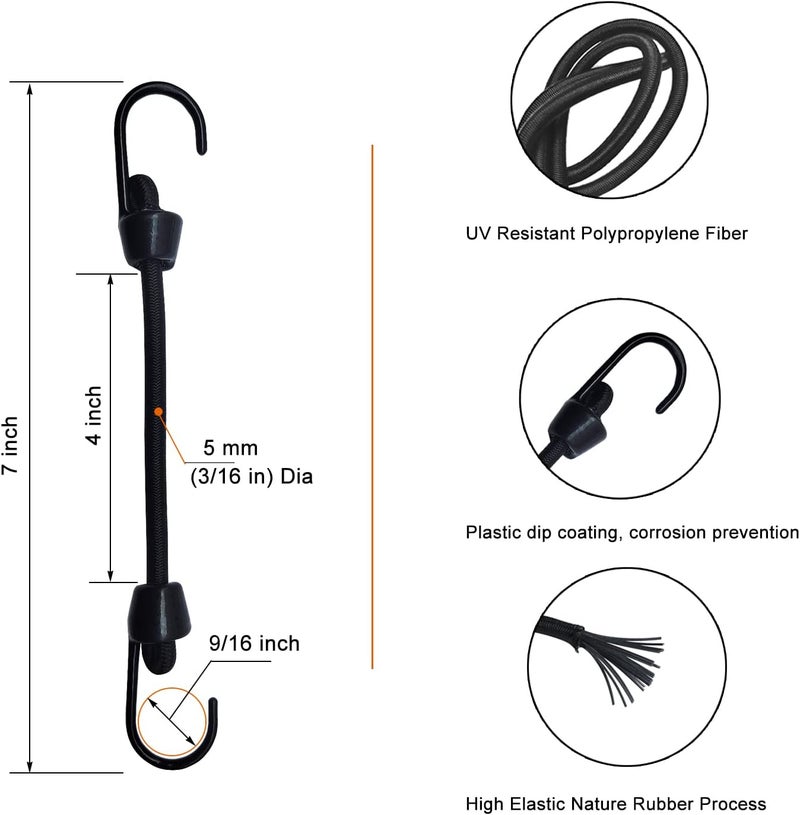 Joneaz Mini Bungee Cord with Hooks 4 Inch, Plastic Coated, Without Sharp Hook End, 15 Piece - Image 1